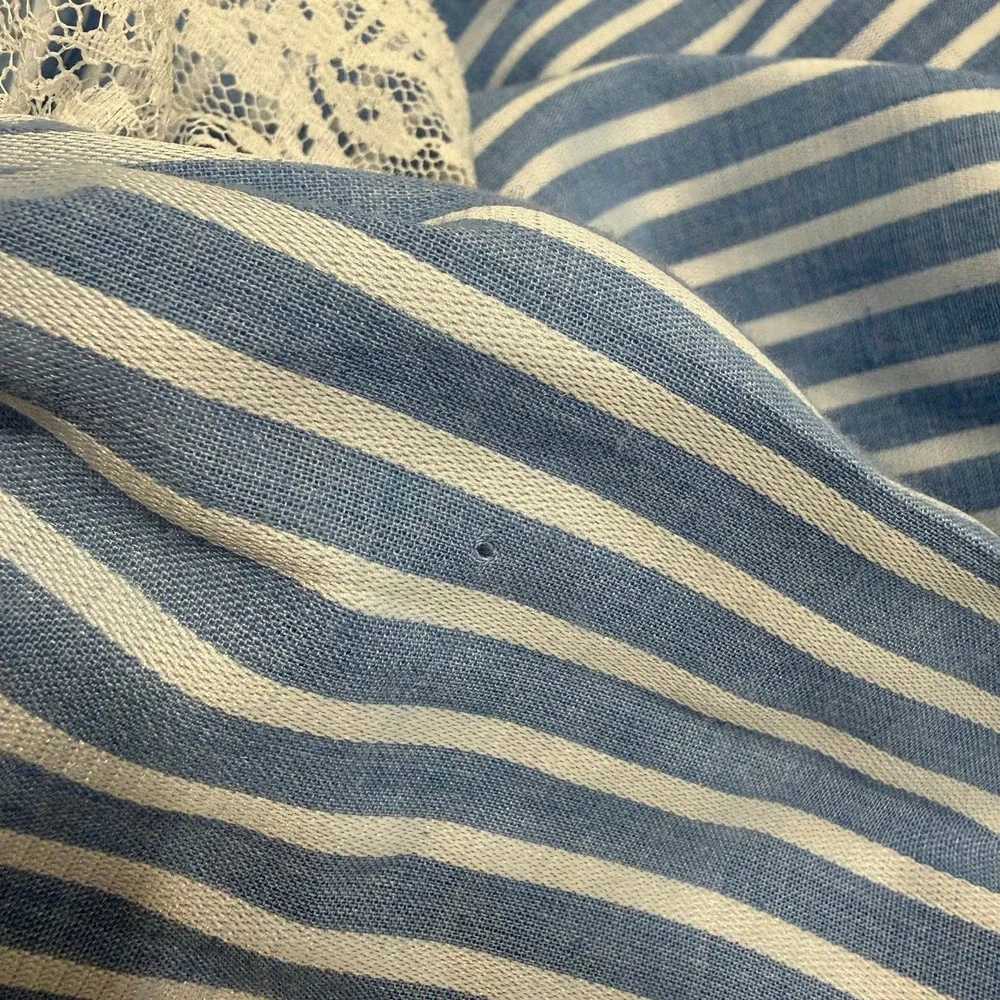 Vintage hugs & kisses baby girl blue white stripes lace dress 24 months